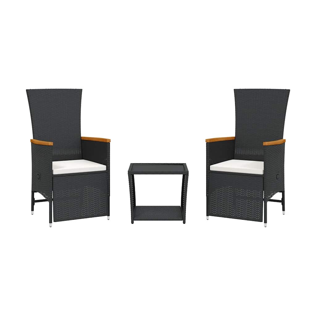 Vidaxl 3-delige tuinset met kussens poly rattan zwart