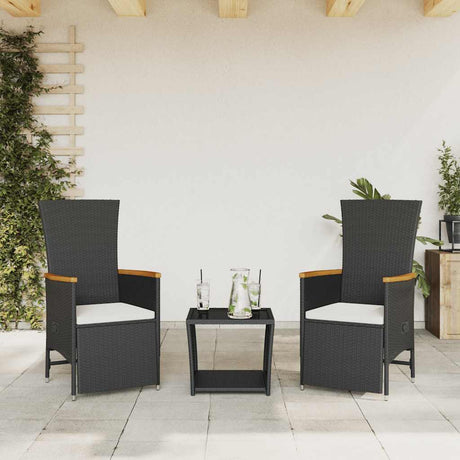 Vidaxl 3-delige tuinset met kussens poly rattan zwart