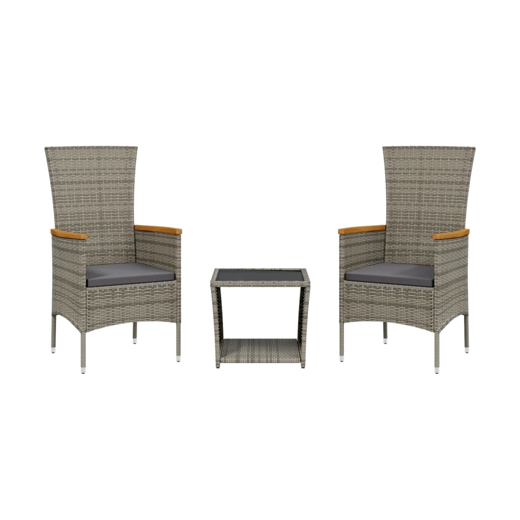 Vidaxl 3-delige tuinset met kussens poly rattan grijs