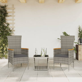 Vidaxl 3-delige tuinset met kussens poly rattan grijs