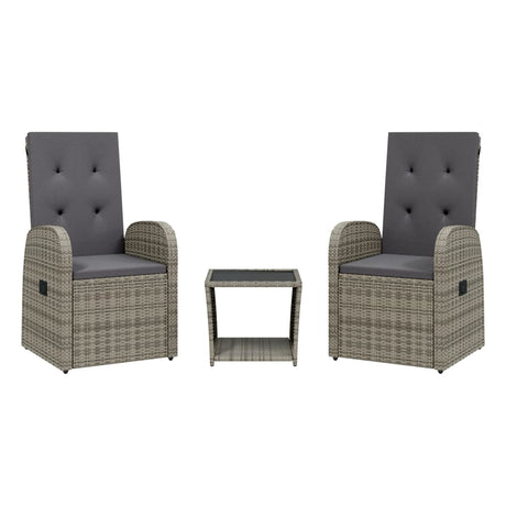 Vidaxl 3-delige tuinset met kussens poly rattan grijs