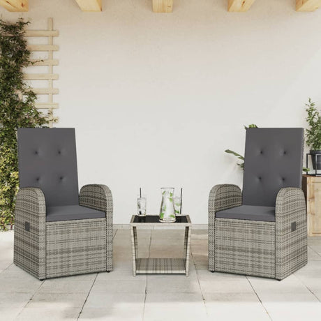 Vidaxl 3-delige tuinset met kussens poly rattan grijs