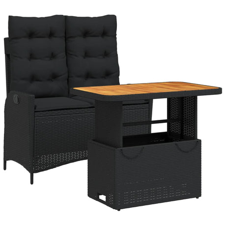 Vidaxl 2-delige tuinset met kussens poly rattan zwart