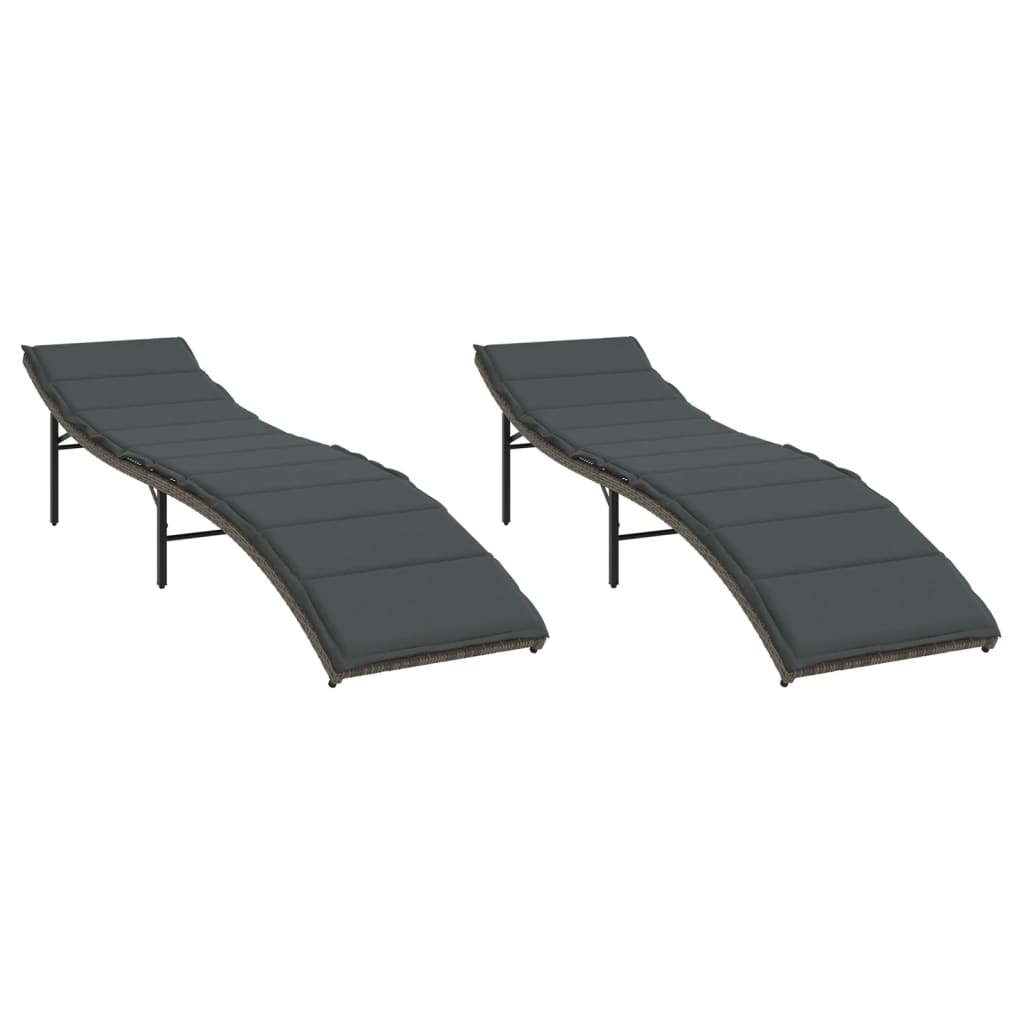 Vidaxl ligbedden 2 st met kussens poly rattan grijs