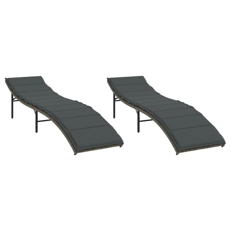 Vidaxl ligbedden 2 st met kussens poly rattan grijs