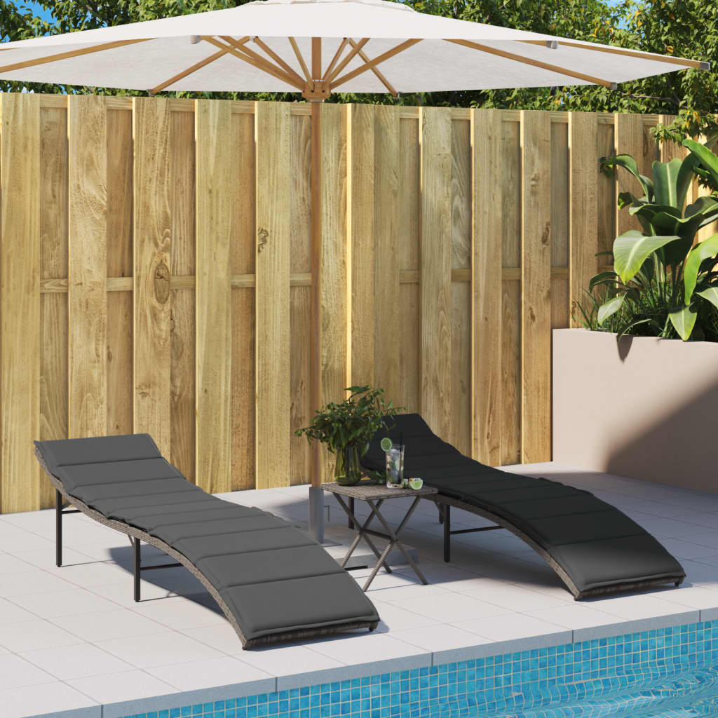 Vidaxl ligbedden 2 st met kussens poly rattan grijs
