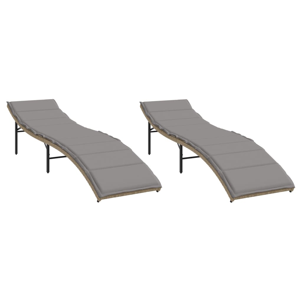 Vidaxl ligstoelen 2 st met kussens poly rattan beige