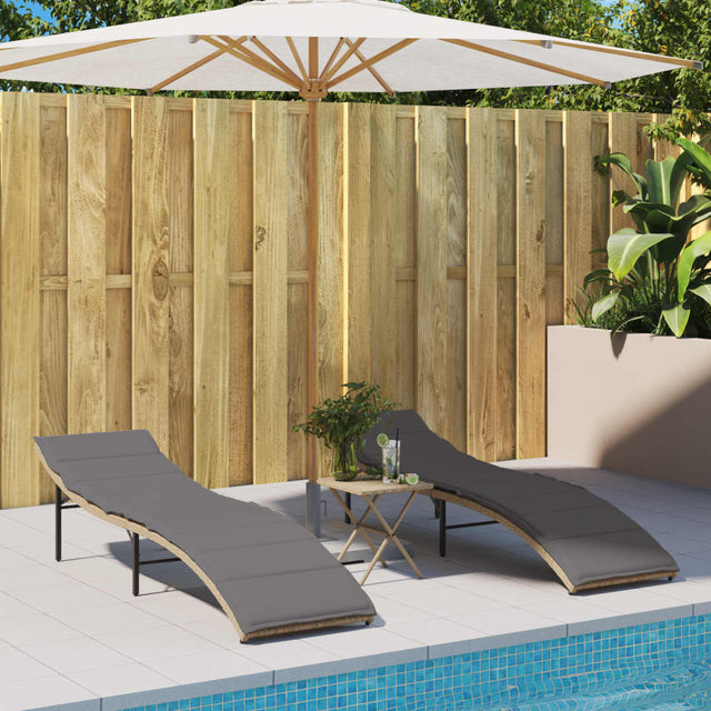 Vidaxl ligstoelen 2 st met kussens poly rattan beige