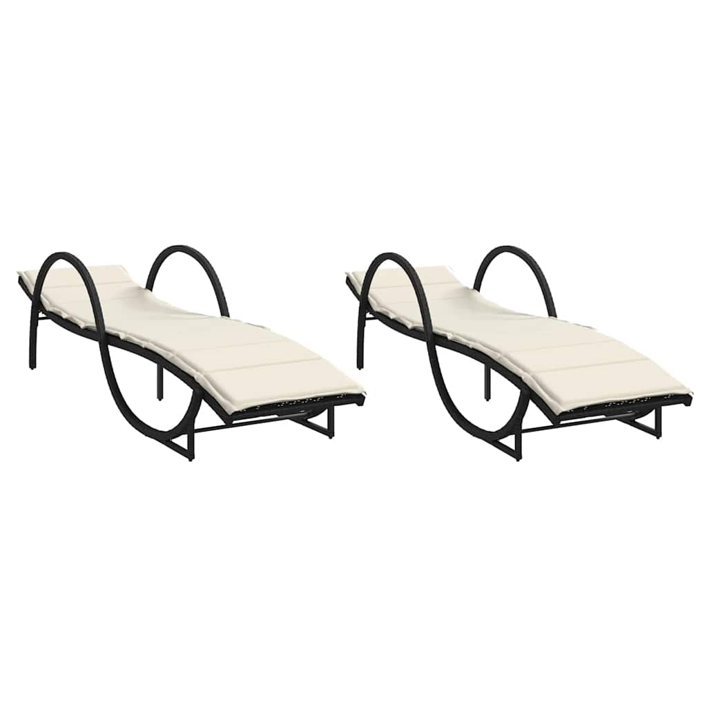 Vidaxl ligbedden 2 st met kussens poly rattan zwart