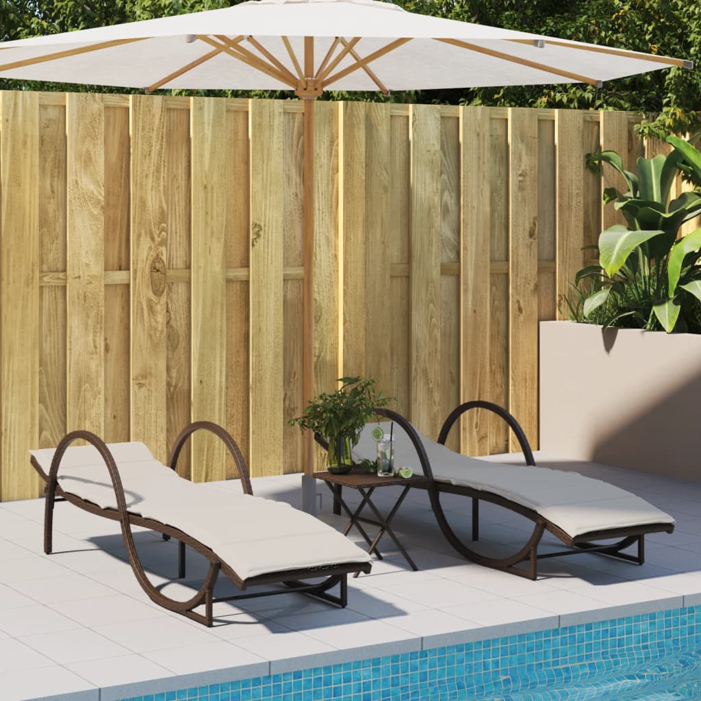 Vidaxl ligstoelen 2 st met kussens poly rattan bruin