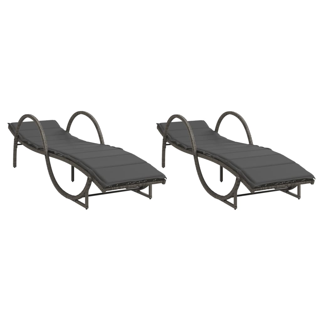 Vidaxl ligbedden 2 st met kussens poly rattan grijs