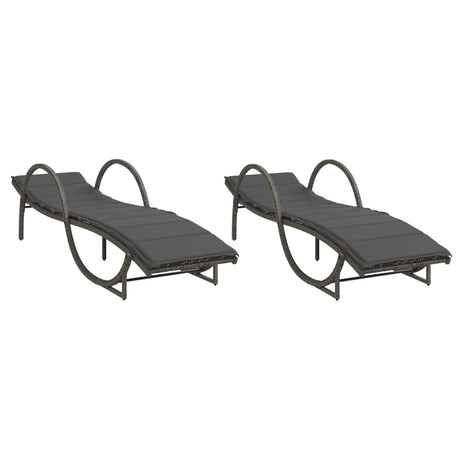 Vidaxl ligbedden 2 st met kussens poly rattan grijs