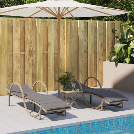 Vidaxl ligstoelen 2 st met kussens poly rattan beige