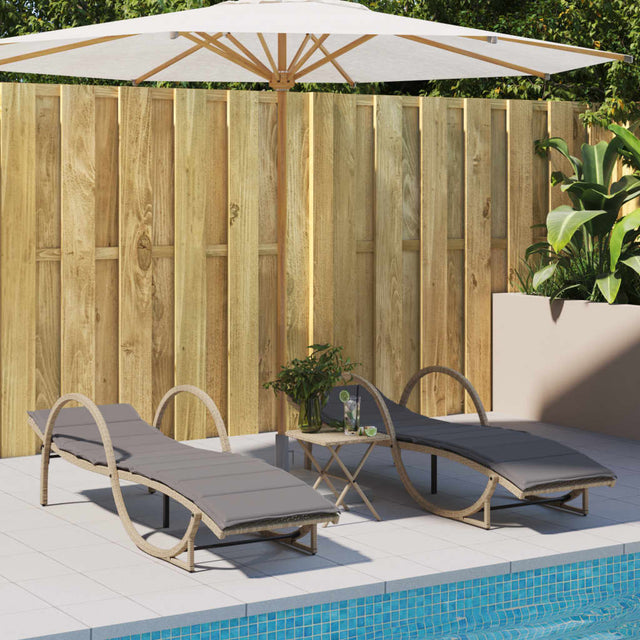 Vidaxl ligstoelen 2 st met kussens poly rattan beige