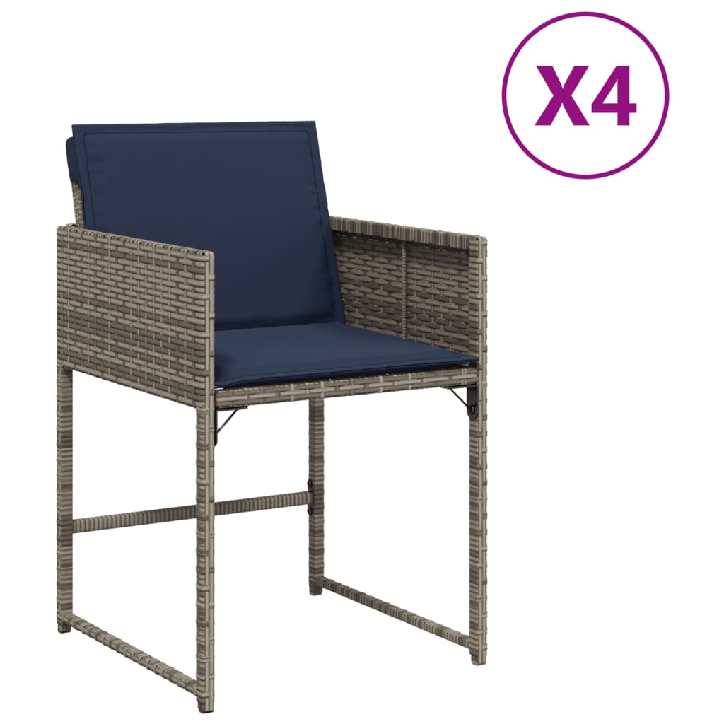 Vidaxl tuinstoelen 4 st met kussens poly rattan grijs