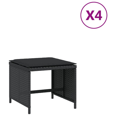 Vidaxl tuinkrukken 4 st met kussens 40x40x35 cm poly rattan zwart