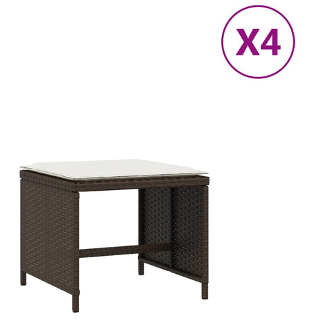 Vidaxl tuinkrukken 4 st met kussens 40x40x35 cm poly rattan bruin