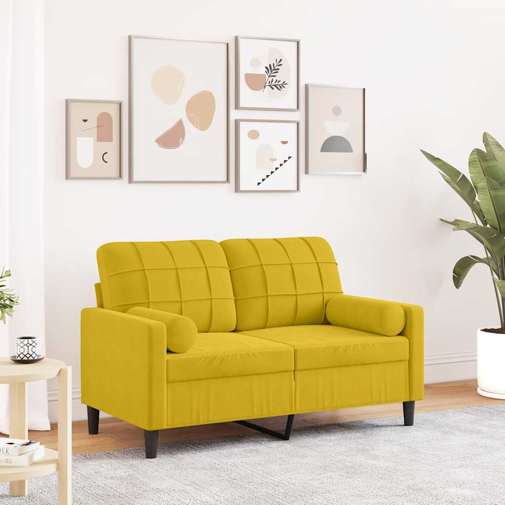 Vidaxl tweezitsbank met sierkussens 120 cm fluweel geel