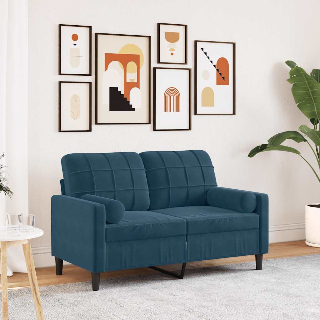 Vidaxl tweezitsbank met sierkussens 120 cm fluweel blauw