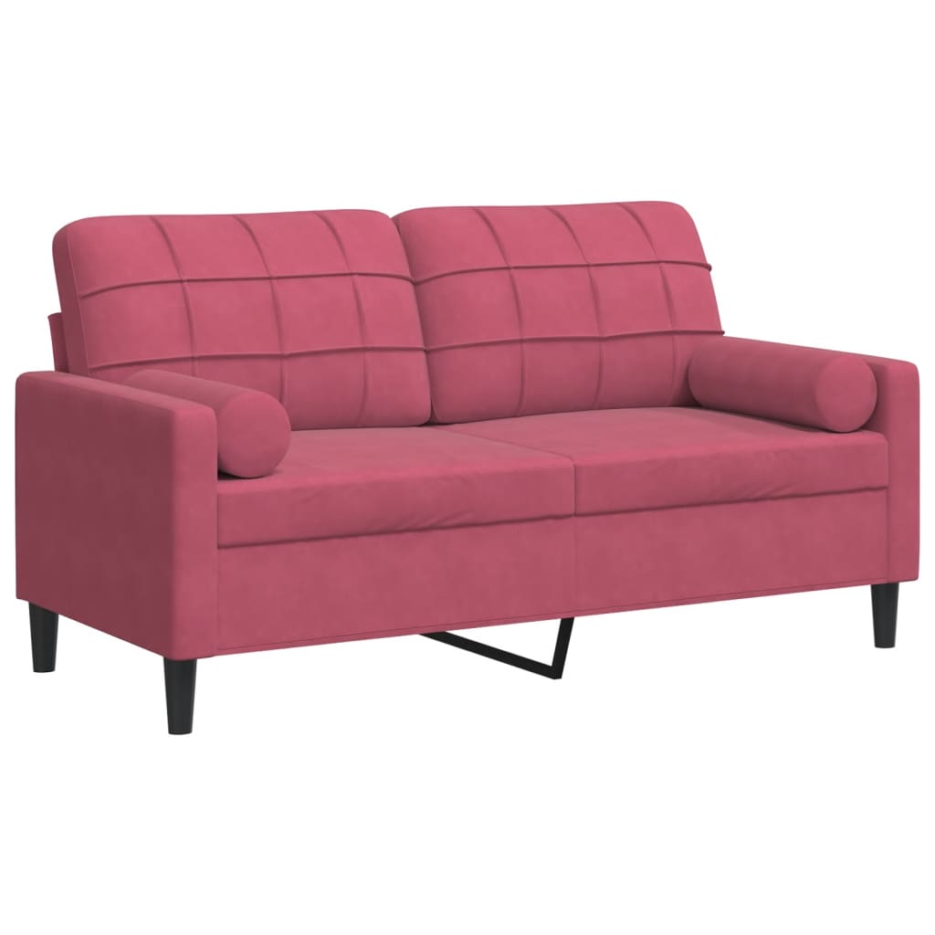Vidaxl tweezitsbank met sierkussens 140 cm fluweel wijnrood