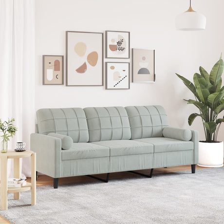 Vidaxl driezitsbank met sierkussens 180 cm fluweel lichtgrijs