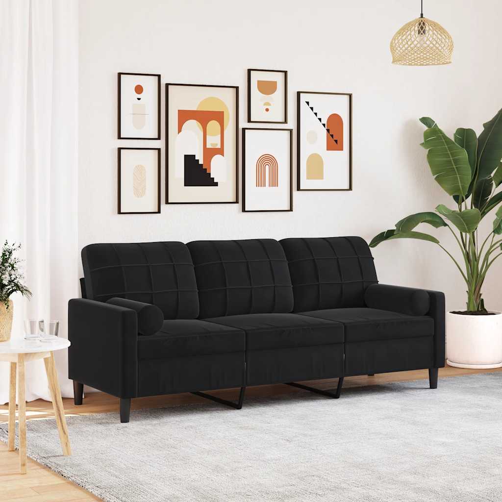 Vidaxl driezitsbank met sierkussens 180 cm fluweel zwart