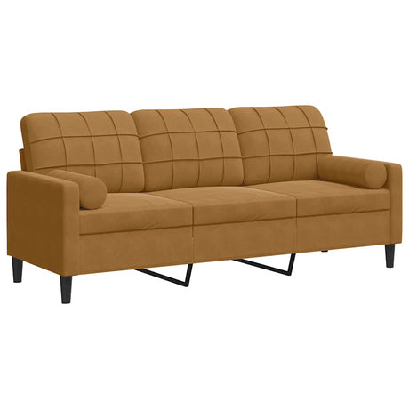 Vidaxl driezitsbank met sierkussens 180 cm fluweel bruin