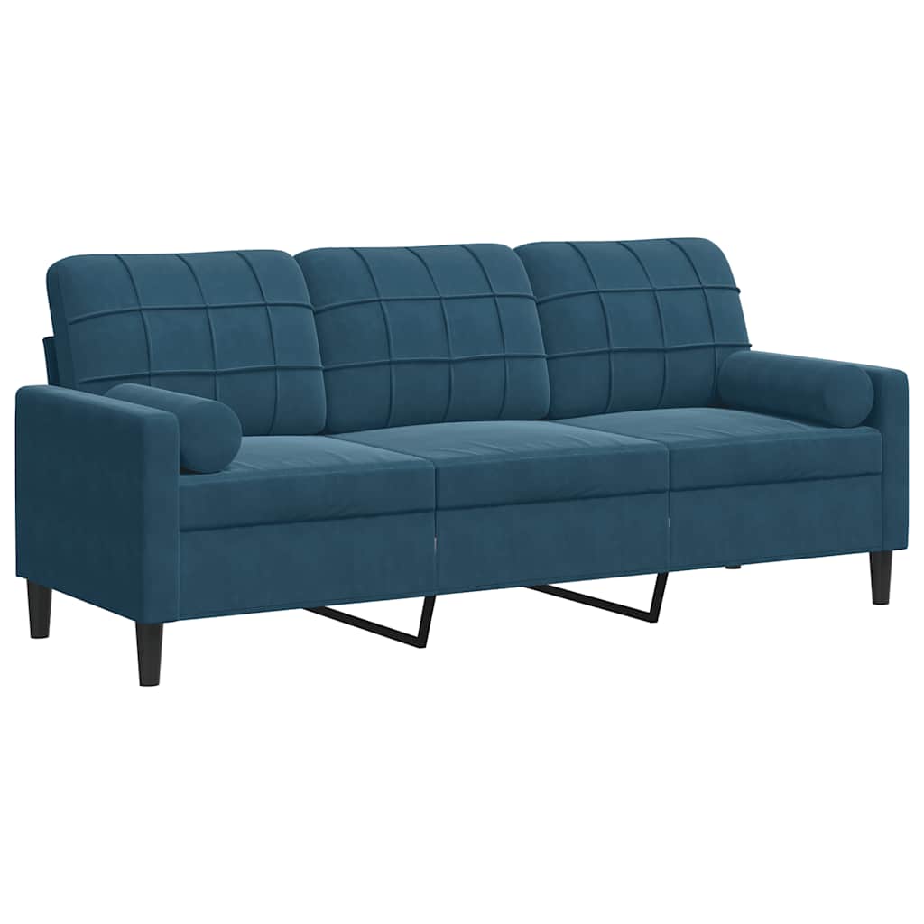 Vidaxl driezitsbank met sierkussens 180 cm fluweel blauw