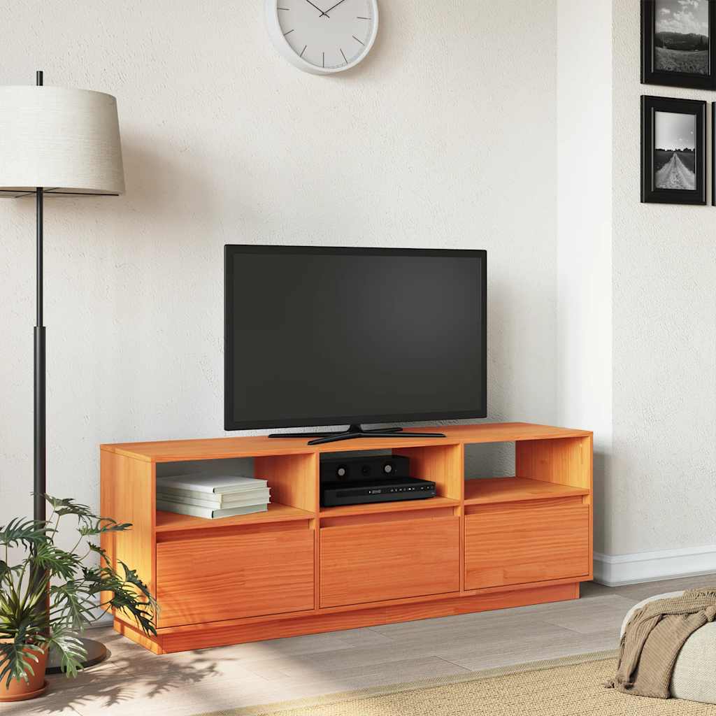 Vidaxl tv-meubel 140x37x50 cm massief grenenhout wasbruin
