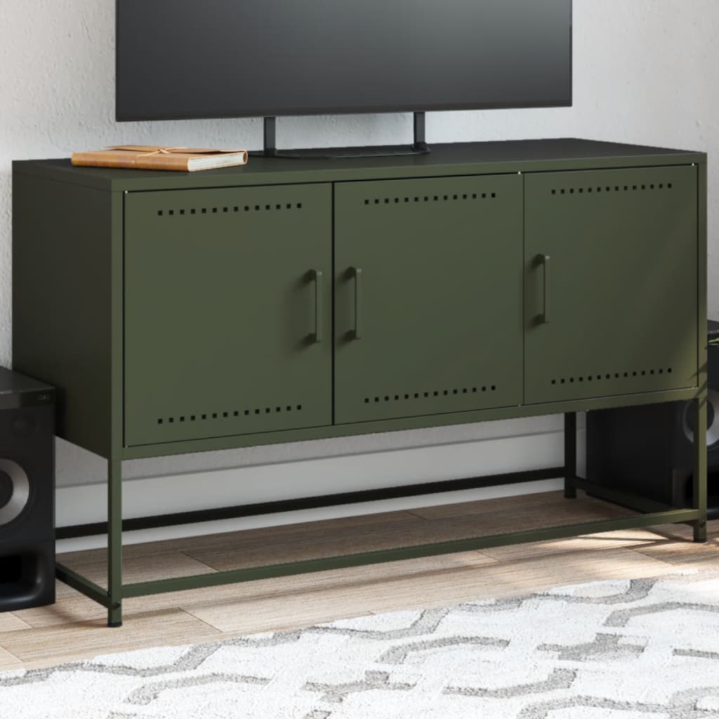 Vidaxl tv-meubel 100,5x39x60,5 cm staal olijfgroen