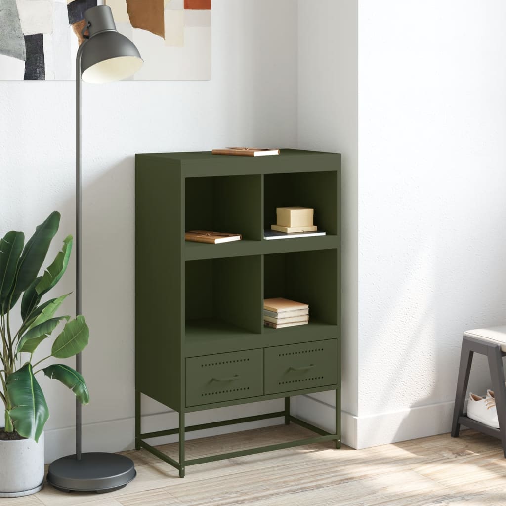 Vidaxl hoge kast 68x39x111,5 cm staal olijfgroen