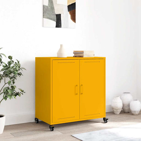 Vidaxl dressoir 68x39x72 cm staal mosterdgeel