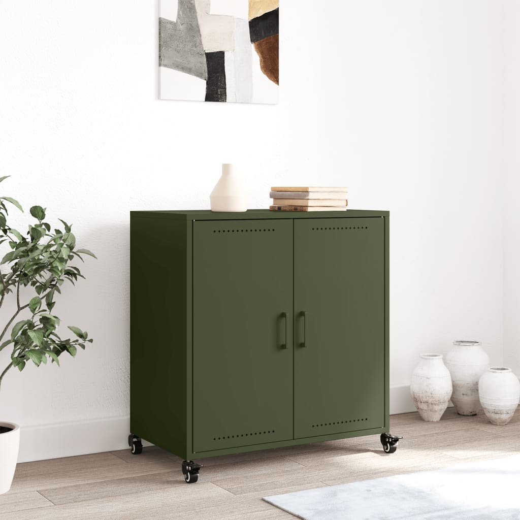 Vidaxl dressoir 68x39x72 cm staal olijfgroen