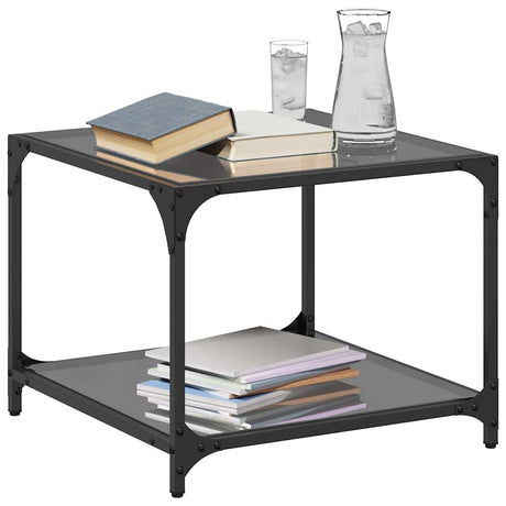 Vidaxl salontafels 2 st met zwart glazen blad 50x50x40 cm staal