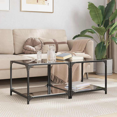 Vidaxl salontafels 2 st met zwart glazen blad 50x50x40 cm staal