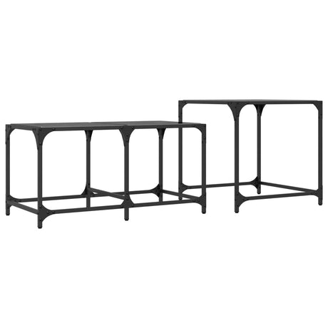Vidaxl 2-delige tafeltjesset met zwart glazen blad staal