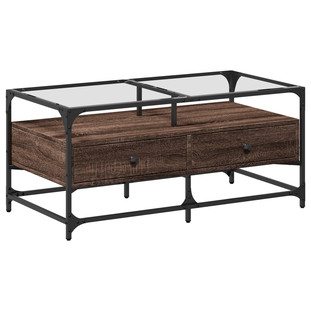 Vidaxl salontafel met glazen blad 98,5x50x45 cm sonoma eiken staal