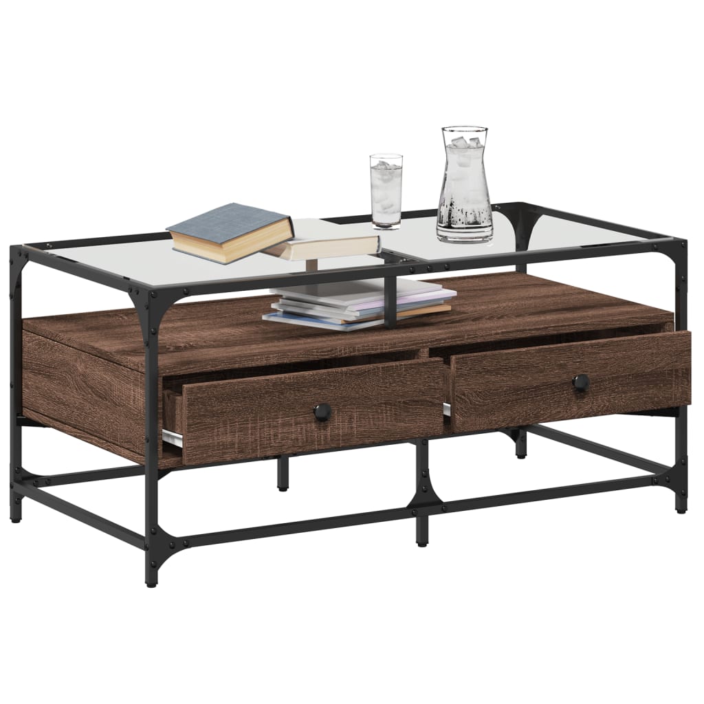 Vidaxl salontafel met glazen blad 98,5x50x45 cm sonoma eiken staal