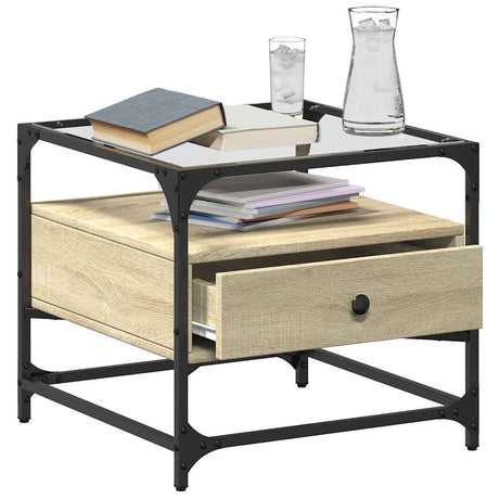 Vidaxl salontafel met glazen blad 50x50x45 cm sonoma eiken staal