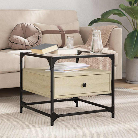 Vidaxl salontafel met glazen blad 50x50x45 cm sonoma eiken staal