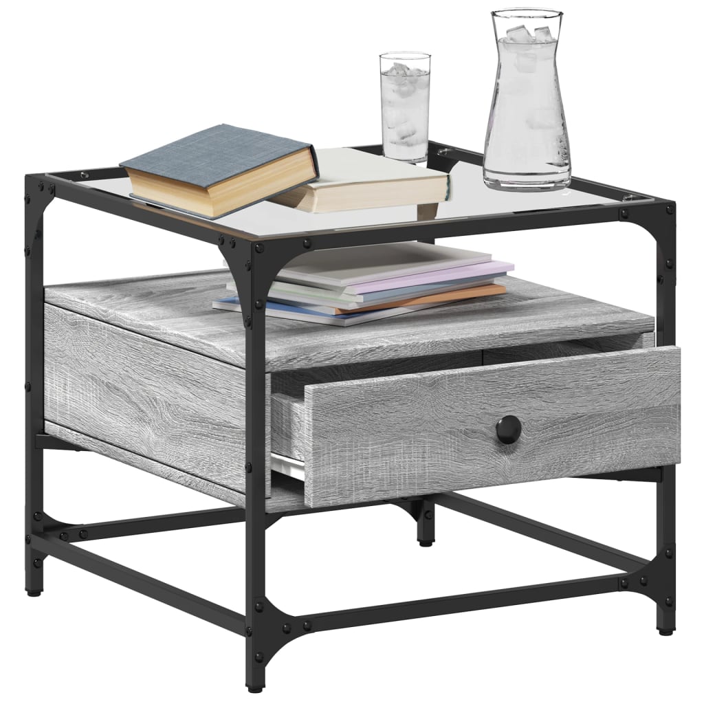 Vidaxl salontafel met glazen blad 50x50x45 cm staal