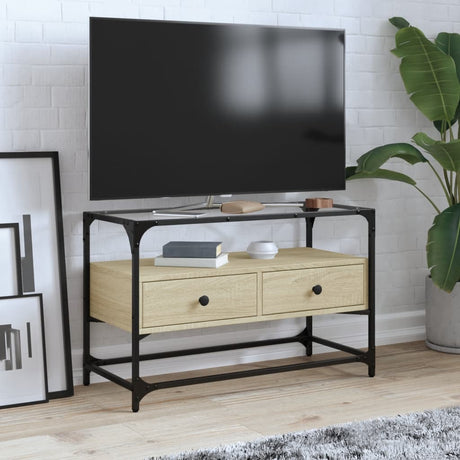 Vidaxl tv-meubel met glazen blad 80x35x51 cm hout sonoma eikenkleurig