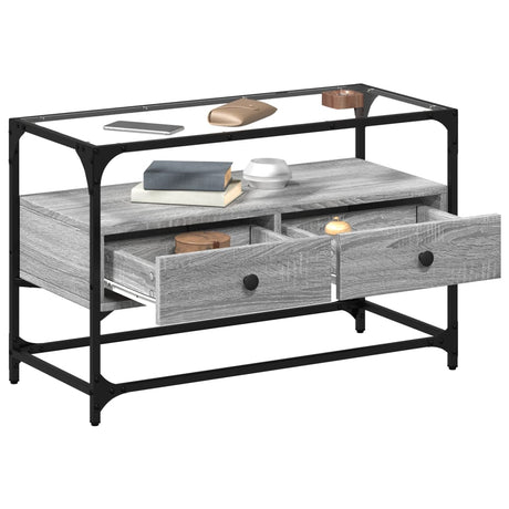 Vidaxl tv-meubel met glazen blad 80x35x51 cm bewerkt hout grijs sonoma