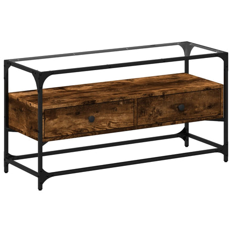 Vidaxl tv-meubel met glazen blad 98x35x51 cm hout gerookt eikenkleurig