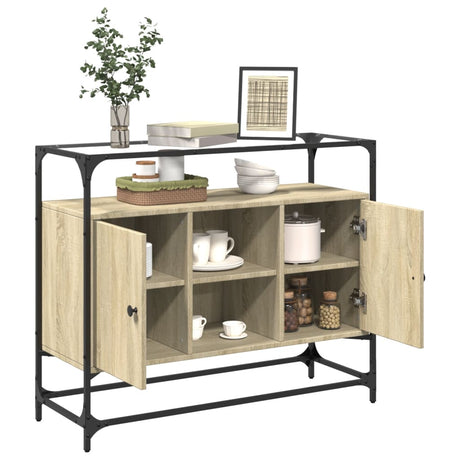 Vidaxl dressoir met glazen blad 98x35x81 cm hout sonoma eikenkleurig