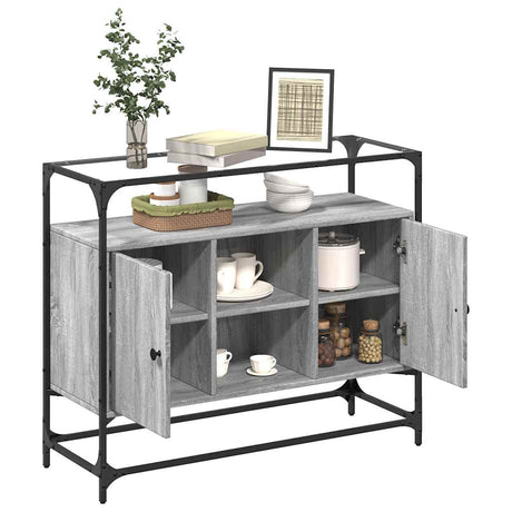 Vidaxl dressoir met glazen blad 98x35x81 cm bewerkt hout grijs sonoma