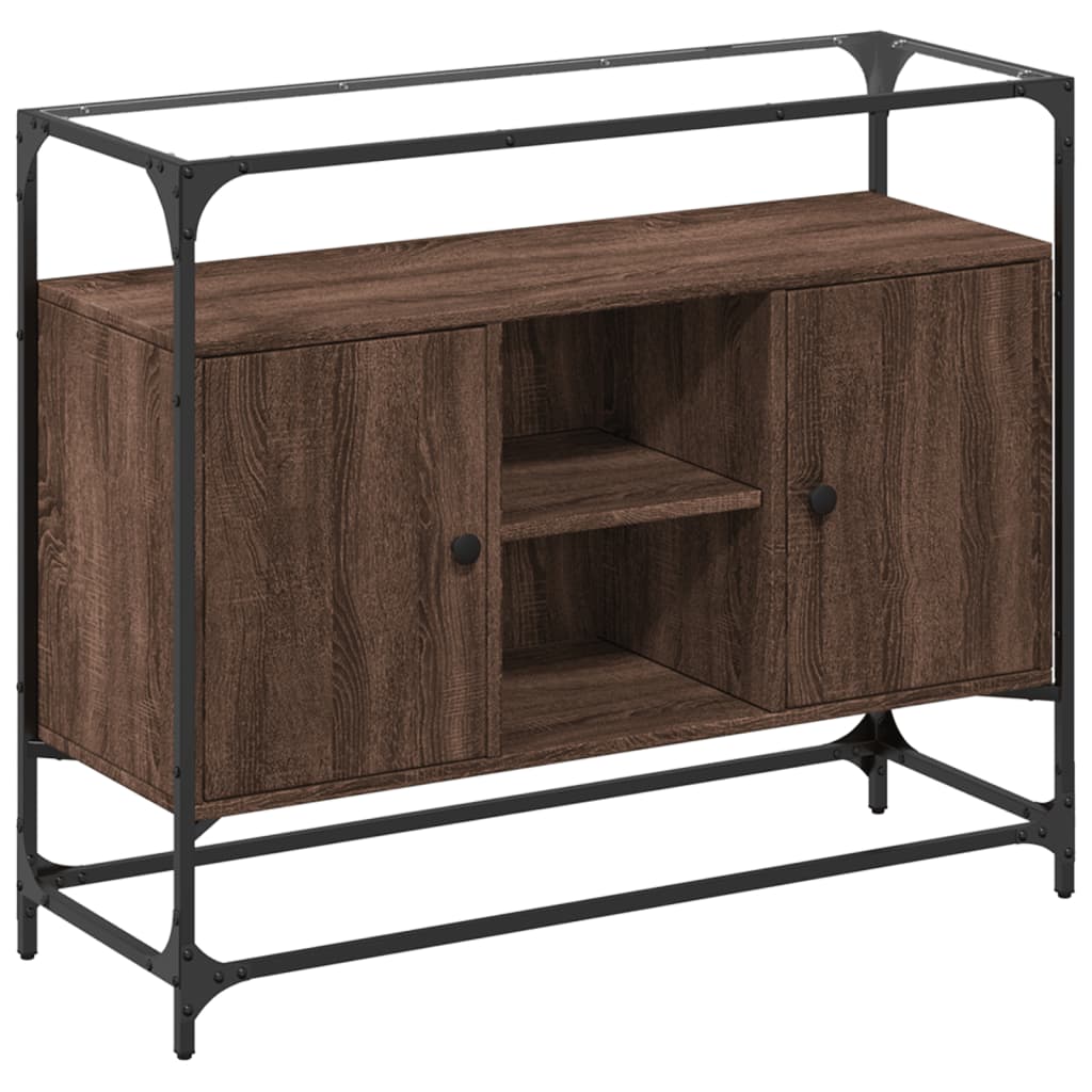 Vidaxl dressoir met glazen blad 98x35x81 cm hout bruin eikenkleurig