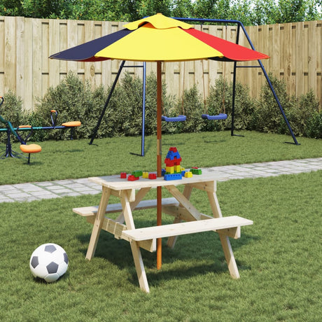 Vidaxl picknicktafel voor 4 kinderen met parasol massief vurenhout