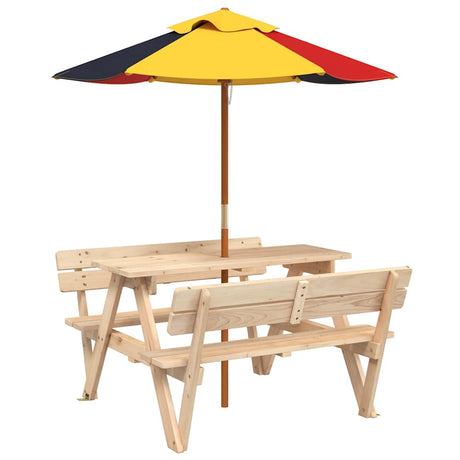 Vidaxl picknicktafel voor 4 kinderen met parasol massief vurenhout