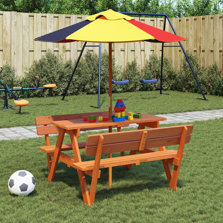Vidaxl picknicktafel voor 4 kinderen met parasol massief vurenhout